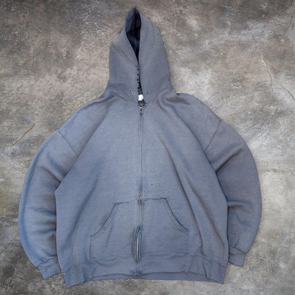 Vintage 1990s Lee Heavyweight Distressed Full Zip Grey Hoodie Mens XL Grunge 90s
